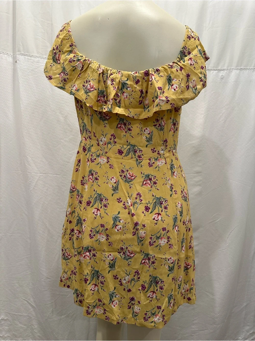 Topshop Yellow Floral Off-Shoulder Button-Front Mini Dress